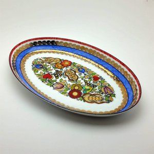 Vintage Austrian Hand Made HM Enameled Copper Oval Trinket Dish Decor